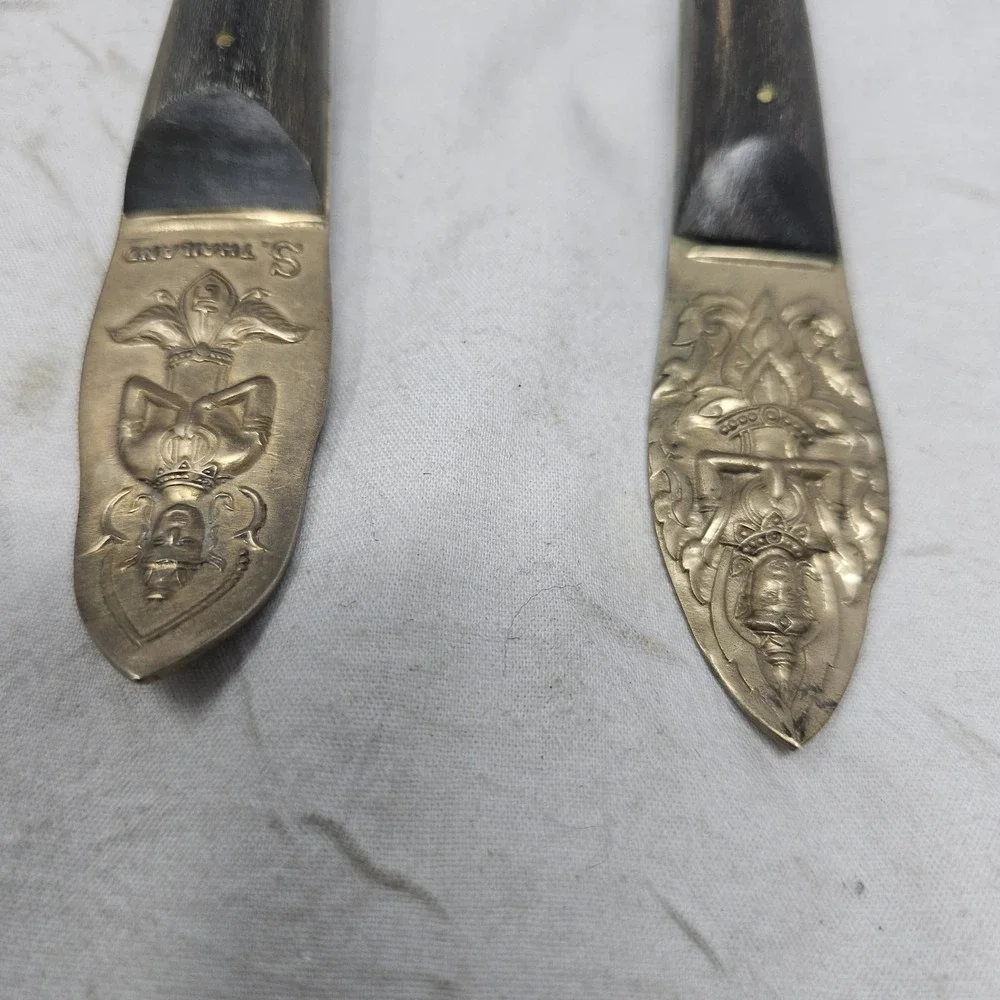 Vtg  Siam Thailand Brass  serving Fork & 2  Spoon, Pie Servire, Meat Server‎